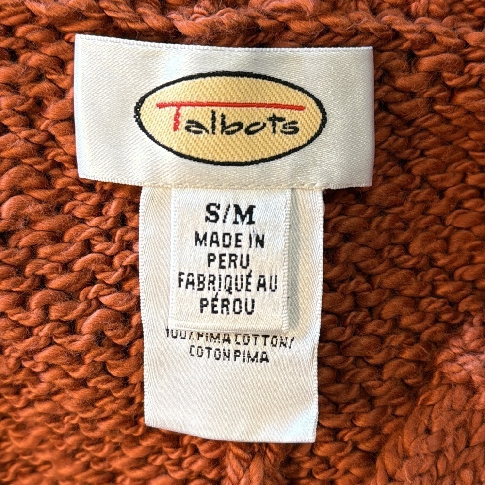 Talbots Women’s S/M Orange Fringe V Neck Pima Cotton Shawl - Picture 7 of 8